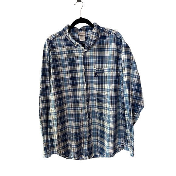 Disney Parks Mens Mickey Mouse Logo Button Down Shirt Size XL Blue Plaid Preppy - Picture 3 of 12